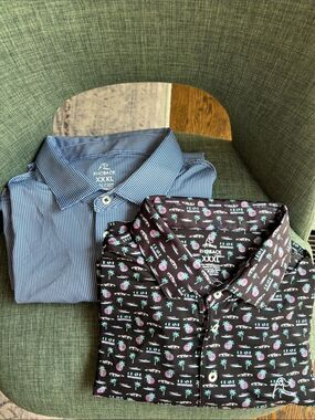 Rhoback men’s 2 golf polos palm trees herringbone all over print 3XL XXXL Summer